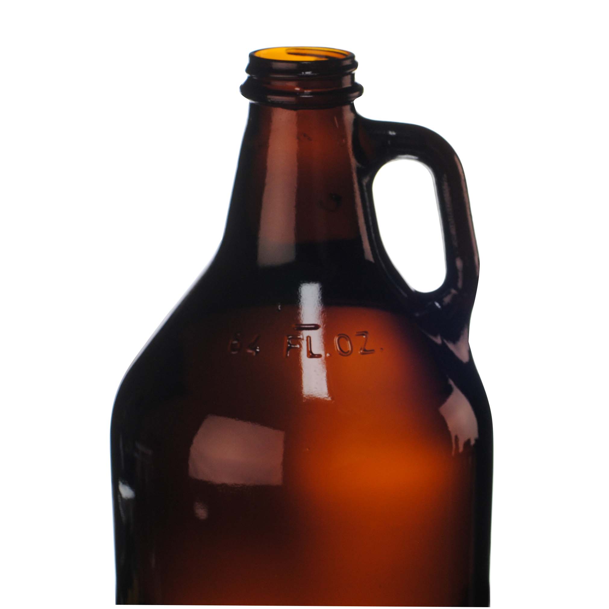 64OZ AMBER REFILLABLE ROUND BEER JUG 38405 NECK INFO