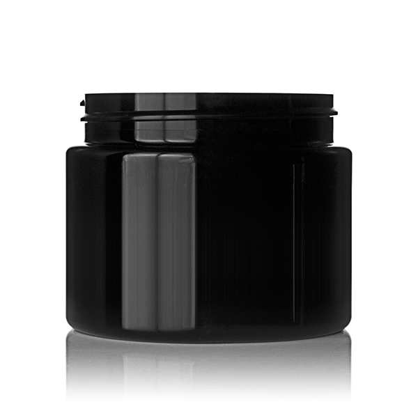 8OZ BLACK PET WIDE-MOUTH FLUSH-FIT ROUND JAR - 70-400 NECK INFO