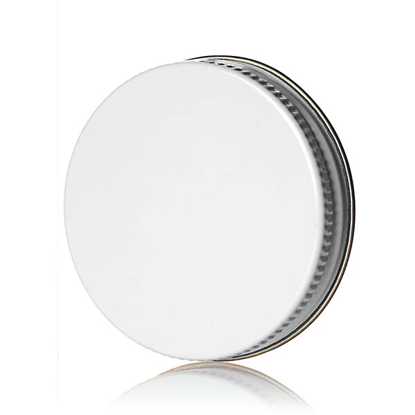 53-400 WHITE THREADS AND KNURLED EDGE TIN PLATE METAL SCREW CAP - PULP AND POLY LINER