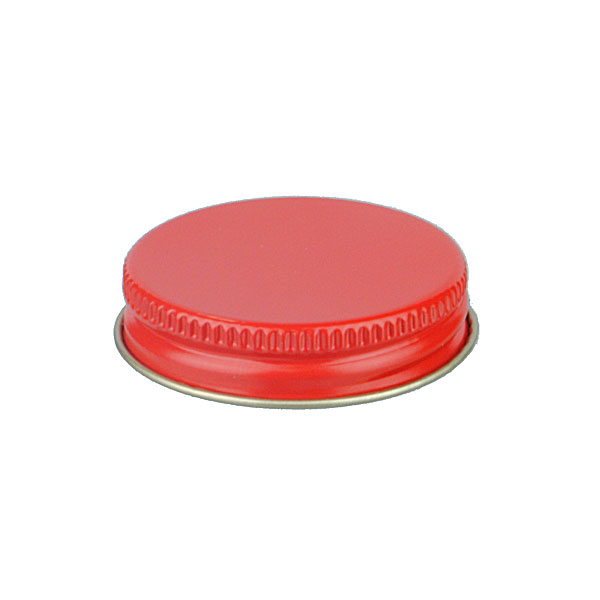 48-400 RED THREADS AND KNURLED EDGE TIN PLATE METAL SCREW CAP - PULP AND POLY LINER