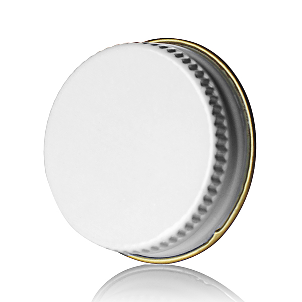 22-400 WHITE THREADS AND KNURLED EDGE TIN PLATE METAL SCREW CAP - PULP AND POLY LINER