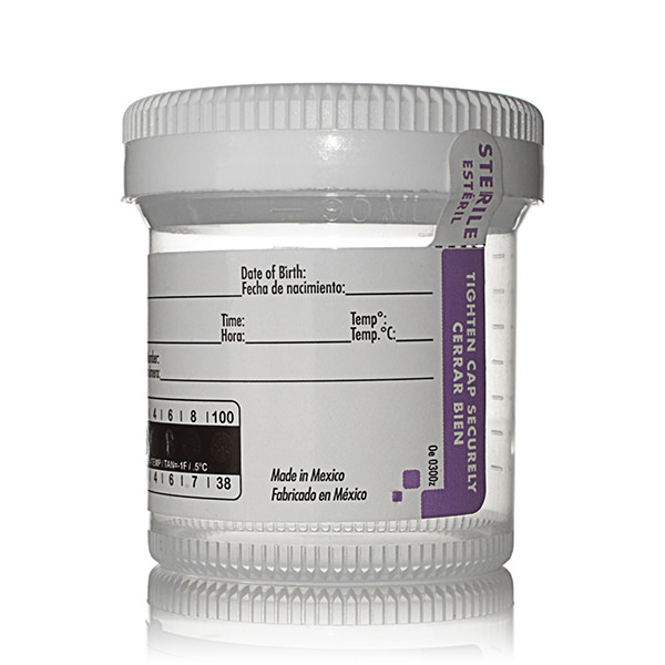 90CC NATURAL PP STERILE COLLECTION BOTTLE W/ WHITE CAP & LABEL ROUND BODY 53-400