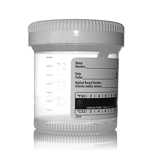90CC NATURAL PP STERILE COLLECTION BOTTLE W/ WHITE CAP & LABEL ROUND BODY 53-400-detail image