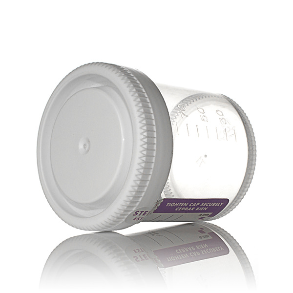 90CC NATURAL PP STERILE COLLECTION BOTTLE W/ WHITE CAP & LABEL ROUND BODY 53-400-detail image