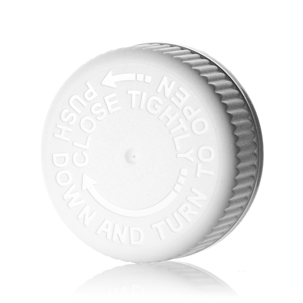 38-400 WHITE RIB SIDE / TEXT TOP PP VISTA CHILD-RESISTANT CLOSURE