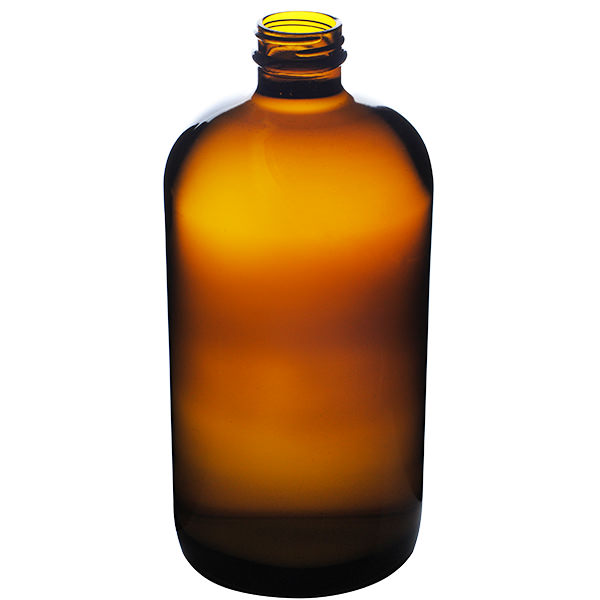 32OZ AMBER BOSTON ROUND GLASS BOTTLE - 33-405 NECK