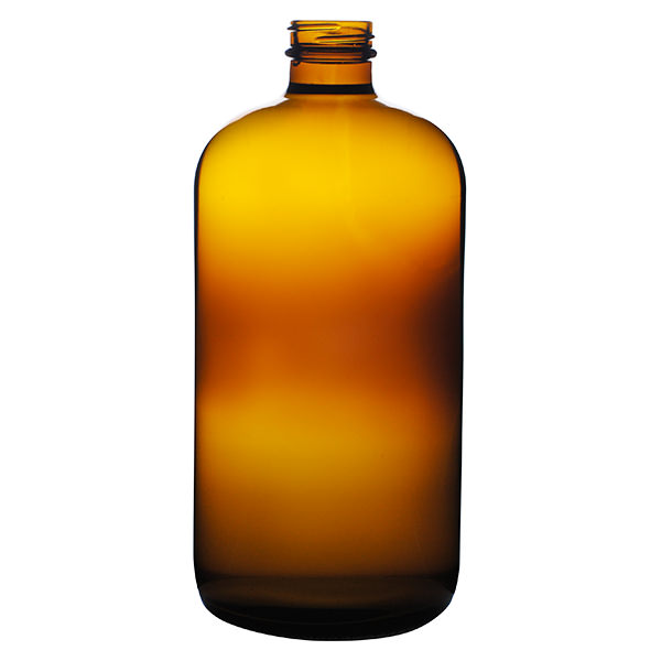 32OZ AMBER BOSTON ROUND GLASS BOTTLE - 33-405 NECK-detail image