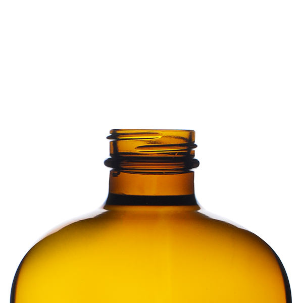 32OZ AMBER BOSTON ROUND GLASS BOTTLE - 33-405 NECK-detail image