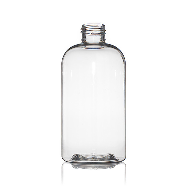 8OZ CLEAR PET SQUAT BOSTON 35 PERCENT PCR ROUND BODY - 24-410 NECK