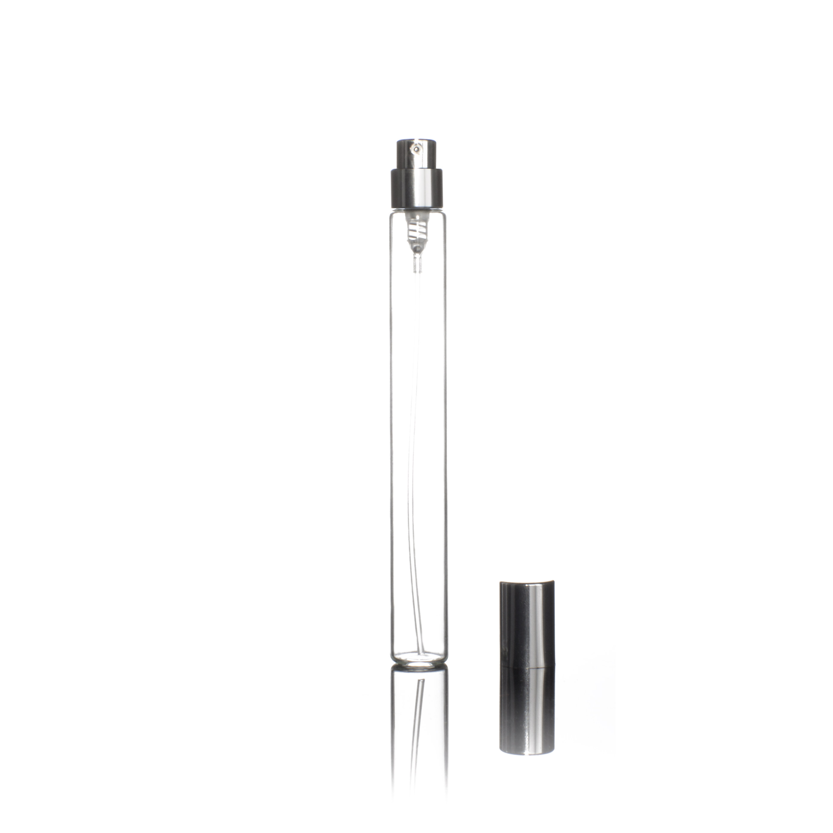 10ML FLINT GLASS REPLICA STILO VIAL WITH METAL SEAL TIGHT PUMP 50MCL OUTPUT- 10.5MM NECK