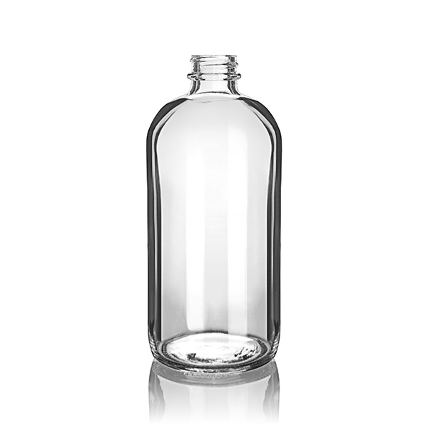 32oz (960ml) Flint (Clear) Boston Round Glass Bottle - 33-400 Neck