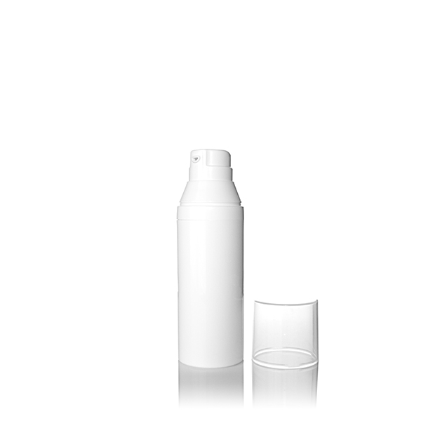 Flacon Airless Mezzo 50 ml fermeture automatique distributeur blanc pompe  blanc/argent capuchon blanc