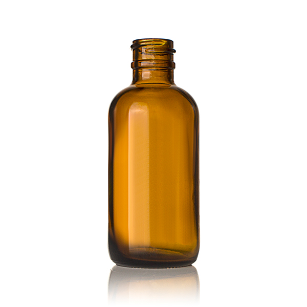 2OZ AMBER GLASS BOSTON ROUND - 20-400 NECK