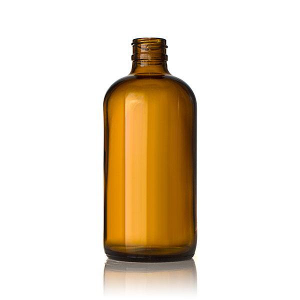 8OZ AMBER GLASS  BOSTON ROUND - 24-405 NECK
