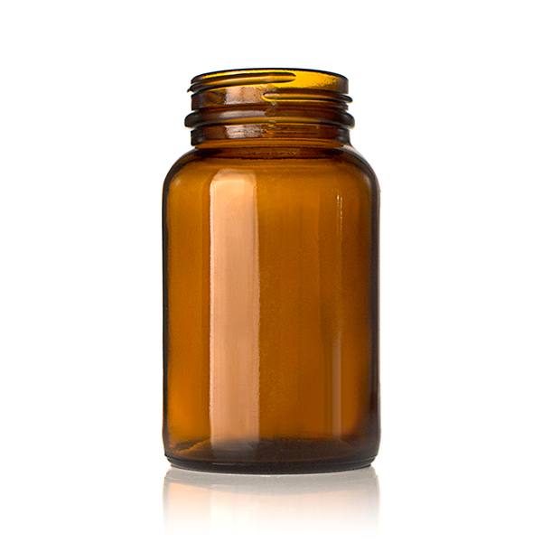 150CC AMBER GLASS WIDE MOUTH  PACKER ROUND - 45-405 NECK