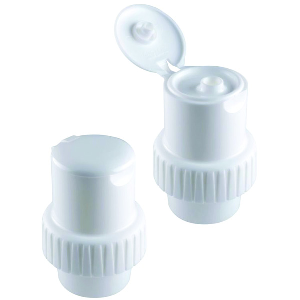 36MM WHITE RIB SIDE PP DISPENSING JIGGER FLIP TOP CLOSURE - 5MM ORIFICE