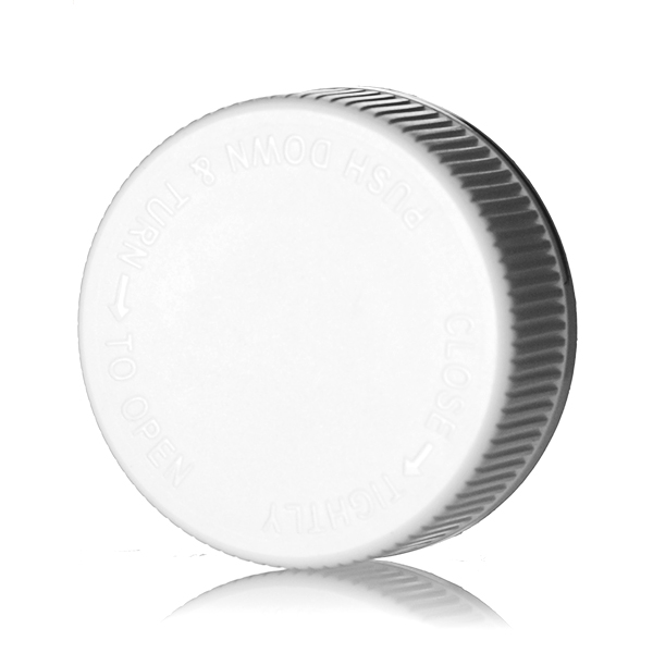 38-400 WHITE RIB SIDE/MATTE TOP PP PUSH DOWN AND TURN CRC CAP - F-217 LINER
