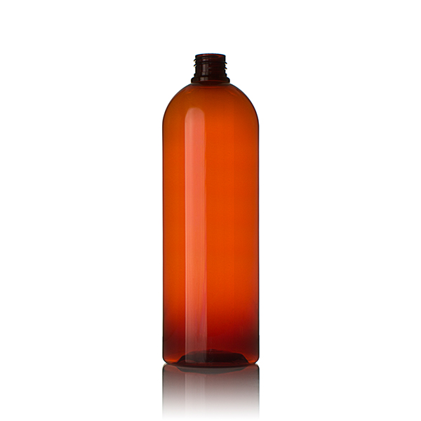 1 LITER AMBER COSMO ROUND PLASTIC BOTTLE - 28-410 NECK