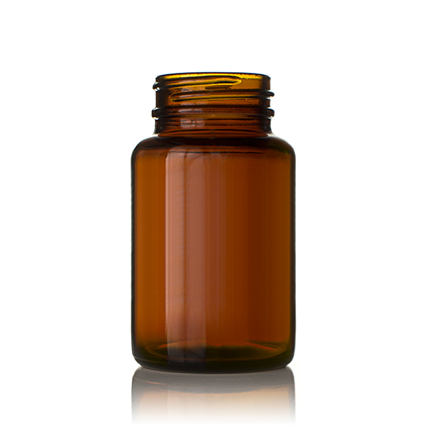 100CC AMBER GLASS WIDE MOUTH ROUND GLASS BOTTLE - 38-400 NECK