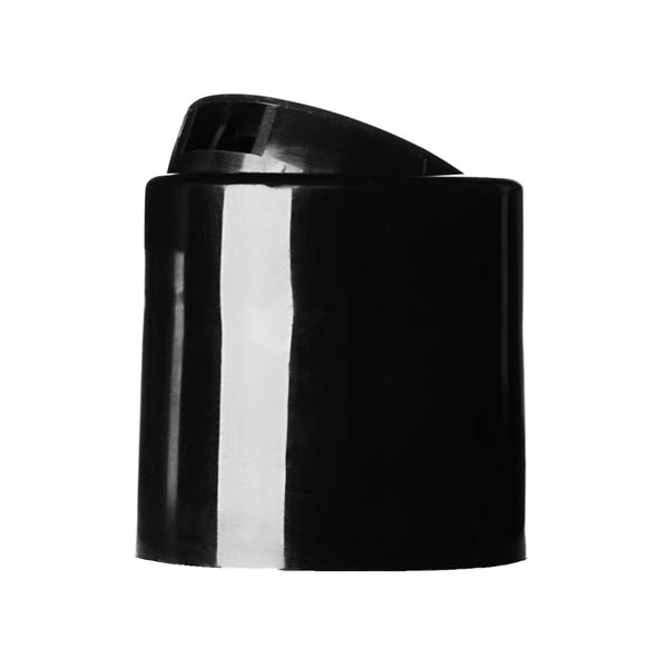 28-410 BLACK PP SMOOTH SIDE / SMOOTH TOP GLOSSY DOMED PCR-BASED DISC TOP CLOSURE - 8.2MM X 3.85MM ORIFICE