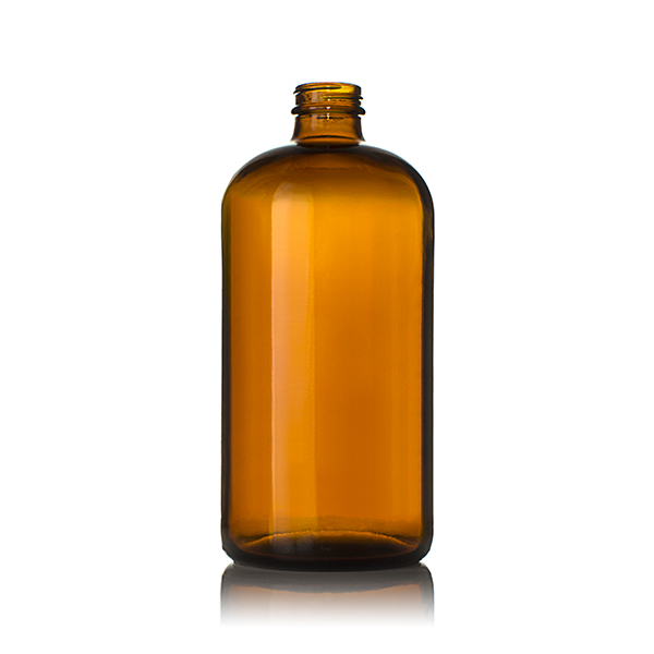 32OZ AMBER GLASS  BOSTON ROUND  WITH 33-400 NECK FINISH