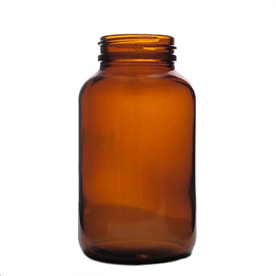 250CC AMBER GLASS WIDE MOUTH PACKER ROUND - 45-400 NECK