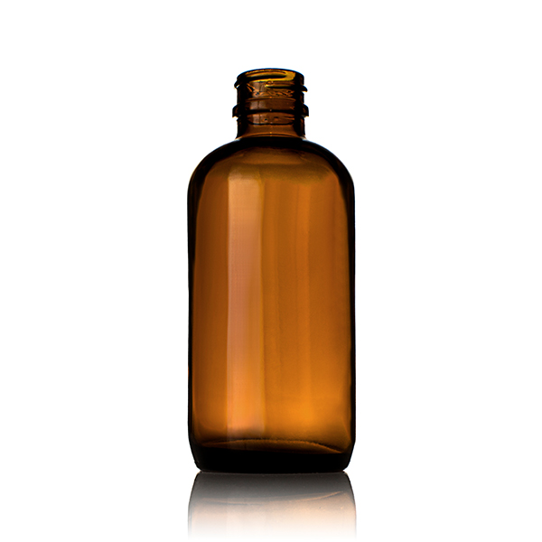 4OZ AMBER GLASS  BOSTON ROUND - 22-405 NECK