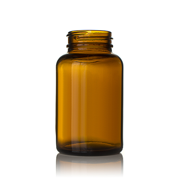 120CC AMBER WIDE MOUTH PACKER ROUND GLASS BOTTLE - 38-405 NECK