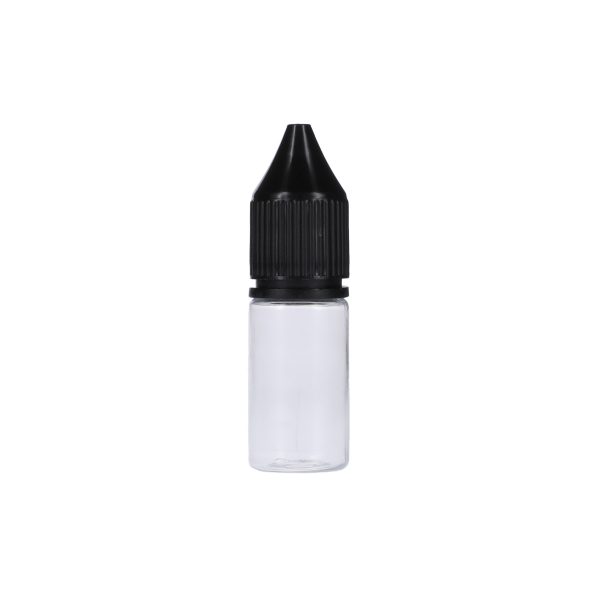 10ML CLEAR PET UNICORN BOTTLE WITH BLACK CR TAMPER EVIDENT BREAK-OFF BAND CLOSURE