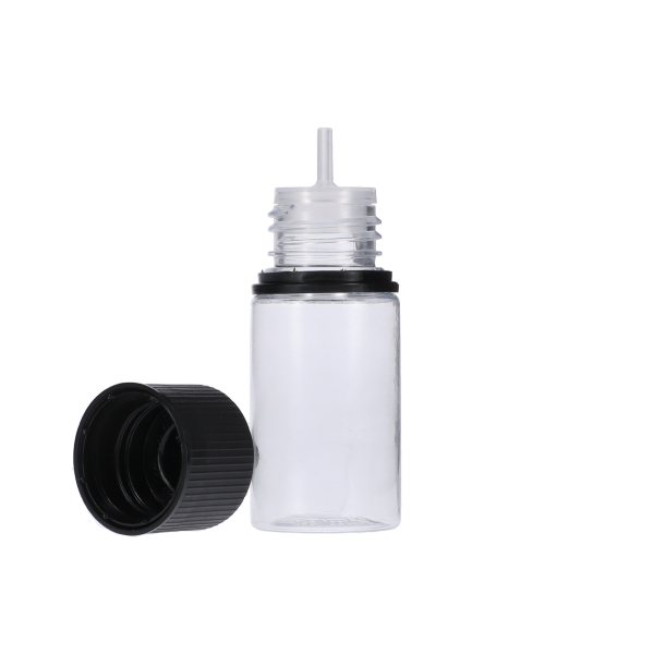  30ML CLEAR PET STUBBY UNICORN BOTTLE WITH BLACK CR TAMPER EVIDENT BREAK-OFF BAND CLOSURE-detail image