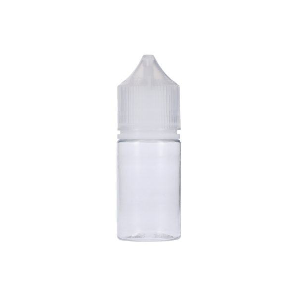 30ML CLEAR PET STUBBY UNICORN BOTTLE WITH NATURAL CR TAMPER EVIDENT BREAK-OFF BAND CLOSURE