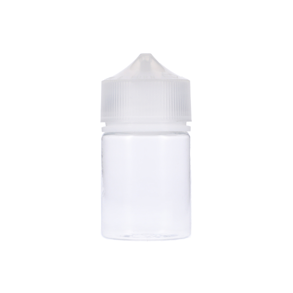 60ML CLEAR PET STUBBY UNICORN BOTTLE WITH NATURAL CR TAMPER EVIDENT BREAK-OFF BAND CLOSURE