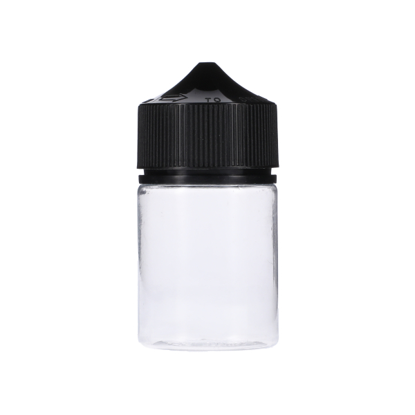 60ML CLEAR PET STUBBY UNICORN BOTTLE WITH BLACK CR TAMPER EVIDENT BREAK-OFF BAND CLOSURE