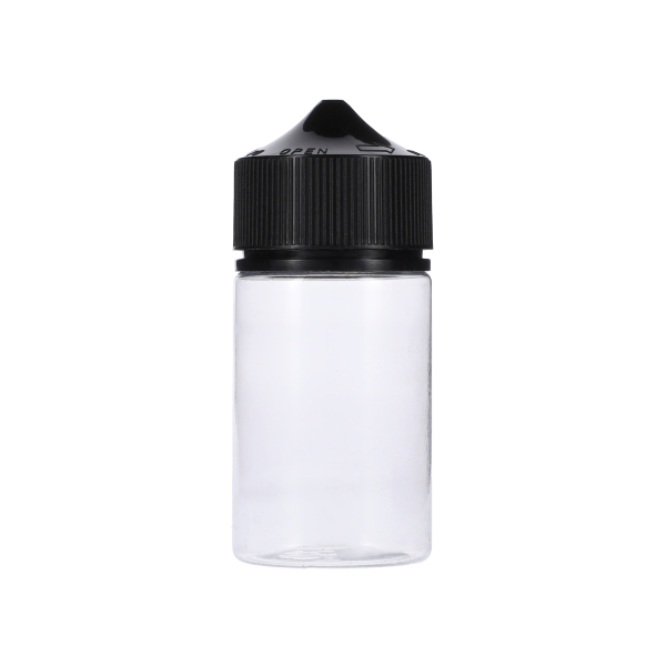 75ML CLEAR PET STUBBY UNICORN BOTTLE WITH BLACK CR TAMPER EVIDENT BREAK-OFF BAND CLOSURE