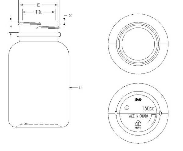 150CC WHITE PHARMA ROUND HDPE WITH 38-400 NECK FINISH
