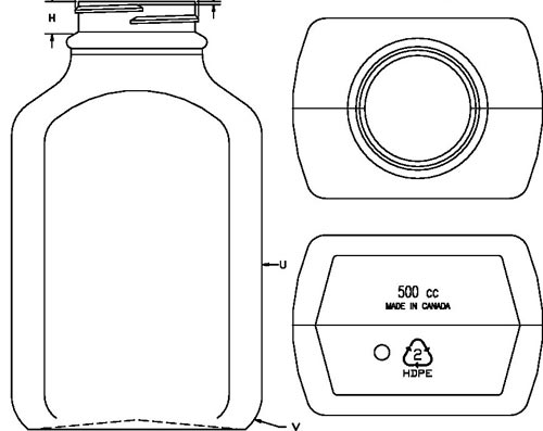 500ML WHITE PHARMA OBLONG HDPE WITH 43-400 NECK FINISH