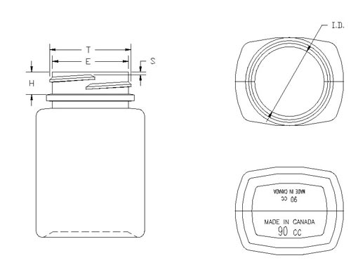 90ML WHITE PHARMA OBLONG HDPE WITH 38-400 NECK FINISH