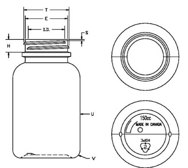 150CC WHITE PHARMA ROUND HDPE WITH 38-400 NECK FINISH