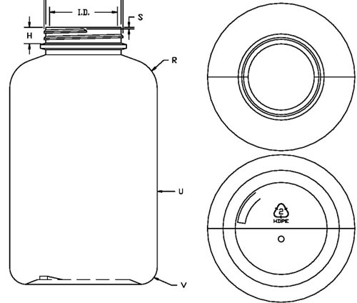 950CC WHITE PHARMA ROUND HDPE WITH 53-400 NECK FINISH