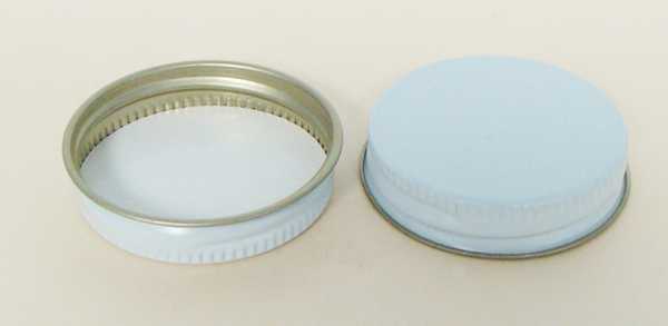 48-400 WHITE THREADS, KNURLS, & CURL TIN-PLATE STEEL METAL CONTINUOUS THREAD (CT) CAP WITH PULP POLY LINER