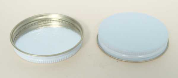 70-400 WHITE THREADS, KNURLS, & CURL TIN-PLATE STEEL METAL CONTINUOUS THREAD (CT) CAP WITH PULP ALUMINUM LINER