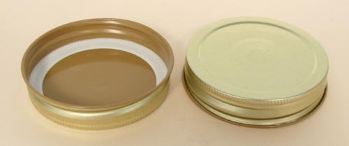 70MM GOLD THREADS, KNURLS, & CURL TIN-PLATE STEEL METAL CONTINUOUS THREAD (CT) CAP WITH PLASTISOL LINER