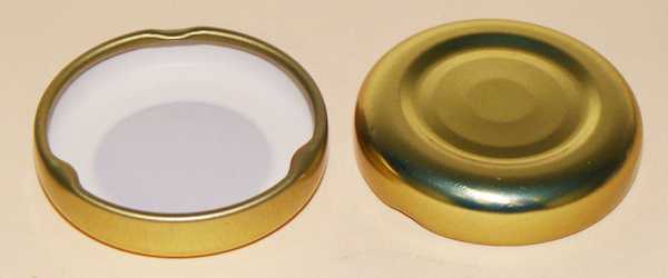 38-2000 GOLD TIN-PLATE STEEL BUTTONED METAL LUG / TWIST CAP WITH PLASTISOL LINER