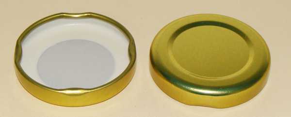43-2010 GOLD TIN-PLATE STEEL METAL LUG / TWIST CAP WITH PLASTISOL LINER