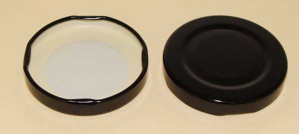 43-2010 BLACK TIN-PLATE STEEL METAL LUG / TWIST CAP WITH PLASTISOL LINER