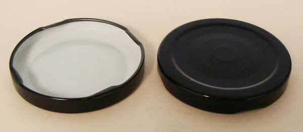 58-2020 BLACK TIN-PLATE STEEL BUTTONED METAL LUG / TWIST CAP WITH PLASTISOL LINER