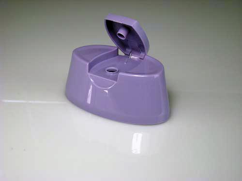 28MM PURPLE SMOOTH SIDE PLASTIC OVAL FLIP TOP DISPENSING CAP