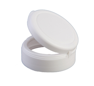 53-400 WHITE SMOOTH SIDE SMOOTH TOP PLASTIC FLIP TOP DISPENSING CAP WITH ORIFICE "1.80"