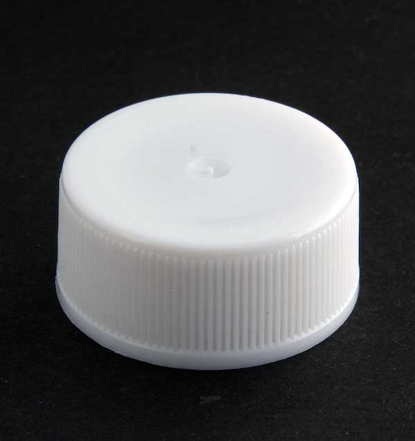 28MM WHITE RIB SIDE LAND SEAL CONTINUOUS THREAD (CT) CAP