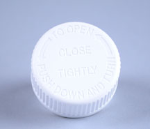 28MM WHITE RIB SIDE / TEXT TOP PP SECURX PUSH-AND-TURN CHILD RESISTANT CAP (CRC)